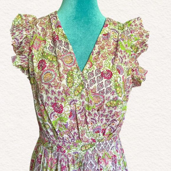 Taylor Floral Tiered Knee Length Ruffle Cap Sleeves V Neckline Women's Dress Med - Picture 2 of 8